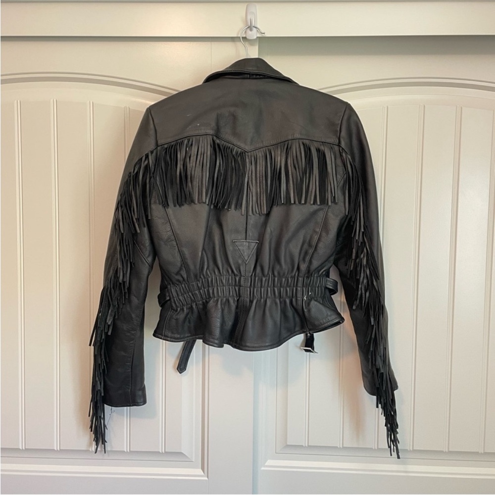 Vintage Iron Horse black leather fringe motorcycle jacket size small/ medium